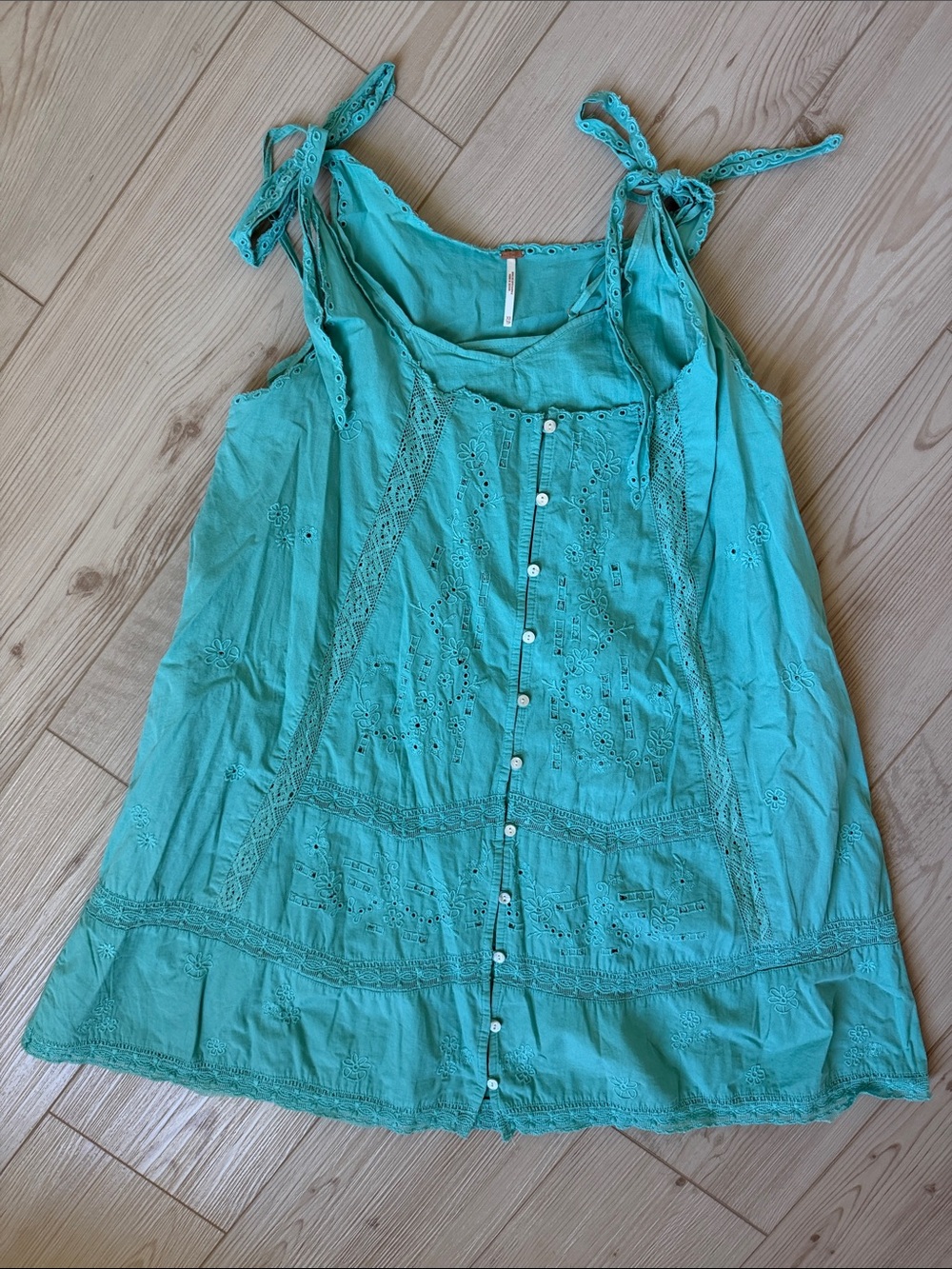 Free People Turquoise Eyelet Button-Front Mini Dress
